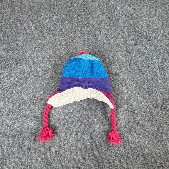 Lands' End Fleece Lined Winter Hat Ear Flap Pom Pom‎ XS-S Tassel Boho Ski Snow - Picture 1 of 6